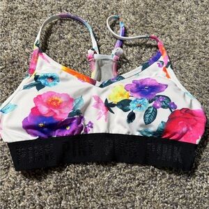 PINK Victoria's Secret White Floral Racerback Bralette with Black Band